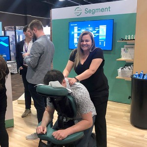 Dana of Massage Frog at Segment booth in Las Vegas